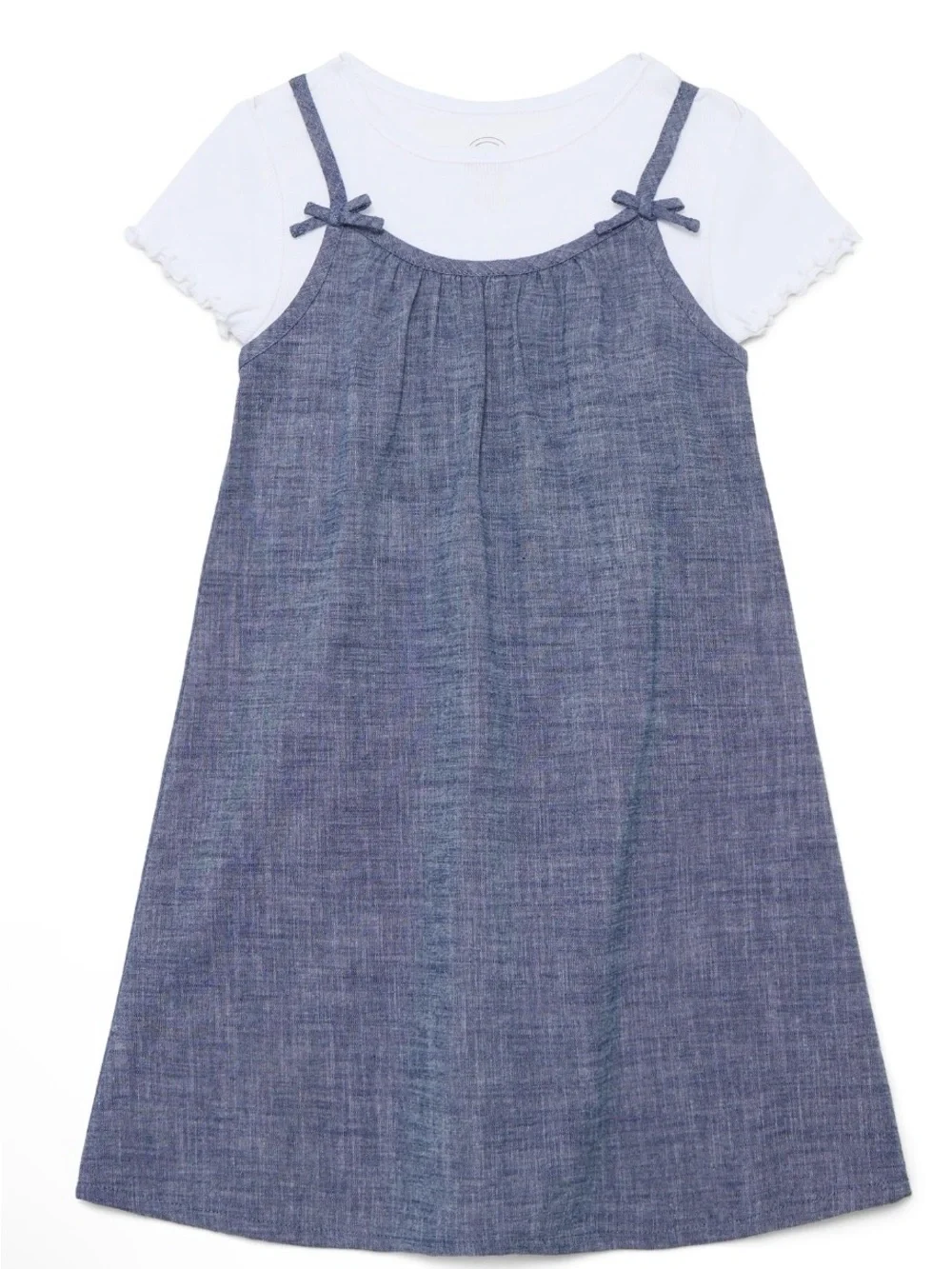 Girls Blue Chambray Sundress with White Tee